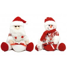 Jogo Papai Noel e Boneco de Neve Sentado Rosê Luxo Gorrinho e